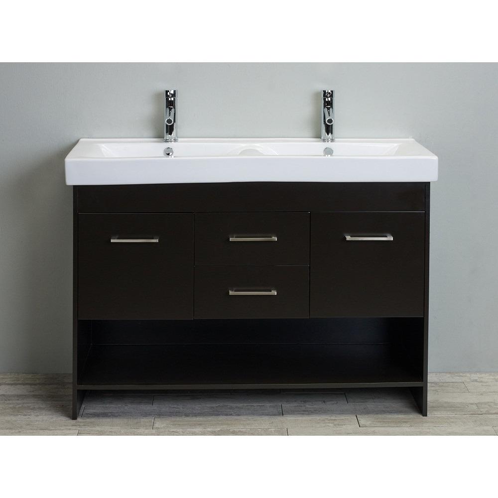 Totti Gloria 48-Inch Espresso Double Sink Vanity with White Integrated Double Porcelain Sink Vanity Eviva 