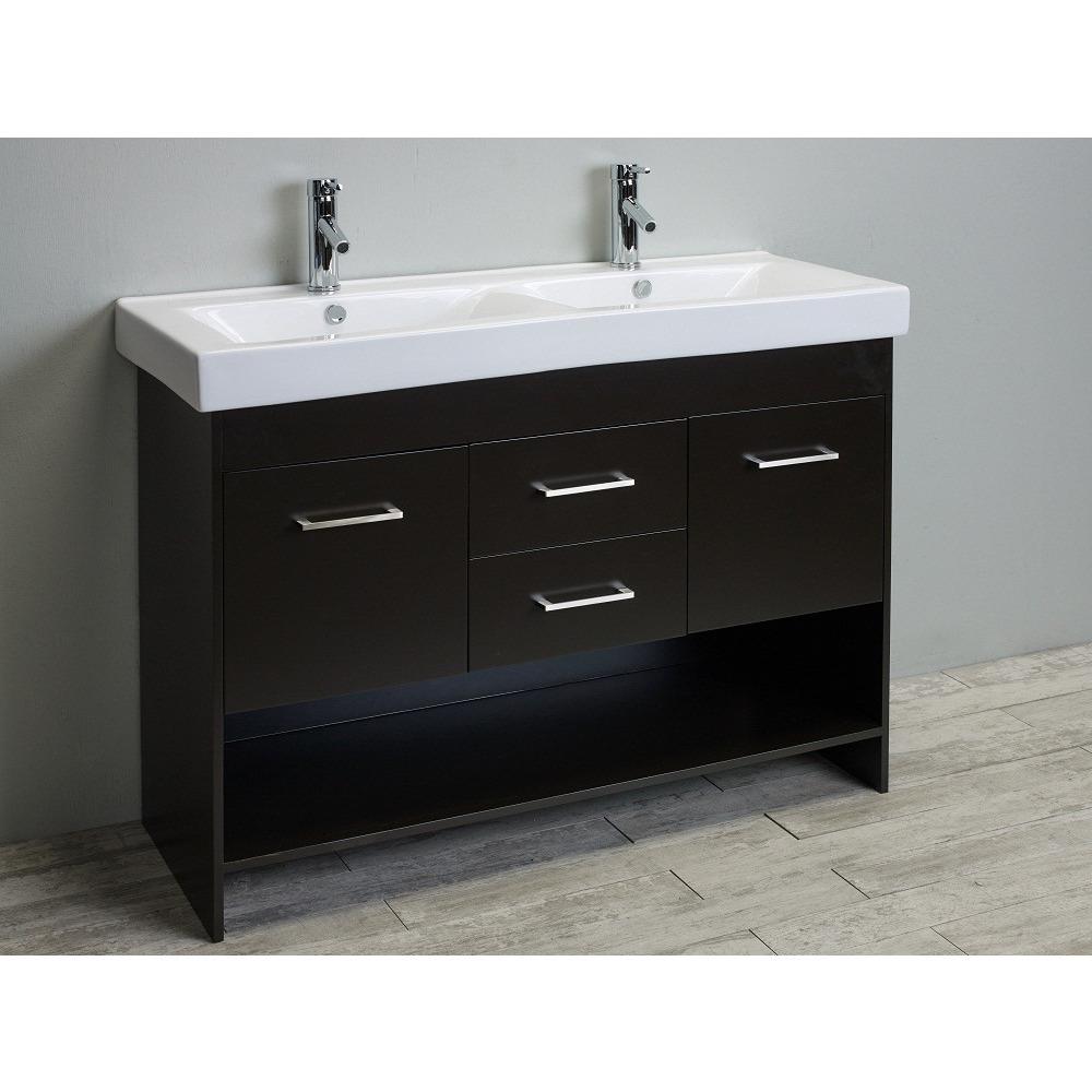 Totti Gloria 48-Inch Espresso Double Sink Vanity with White Integrated Double Porcelain Sink Vanity Eviva 