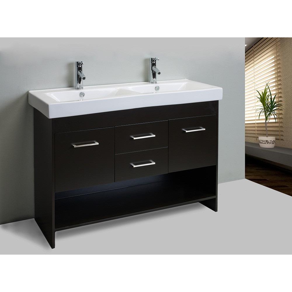 Totti Gloria 48-Inch Espresso Double Sink Vanity with White Integrated Double Porcelain Sink Vanity Eviva 