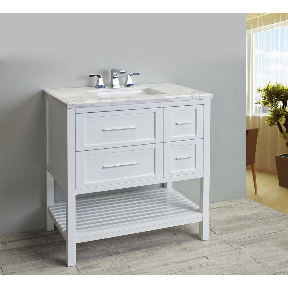 Eviva Natalie Plus F.® 36" White Vanity with White Jazz Marble Counter-top & White Undermount Porcelain Sink Vanity Eviva 