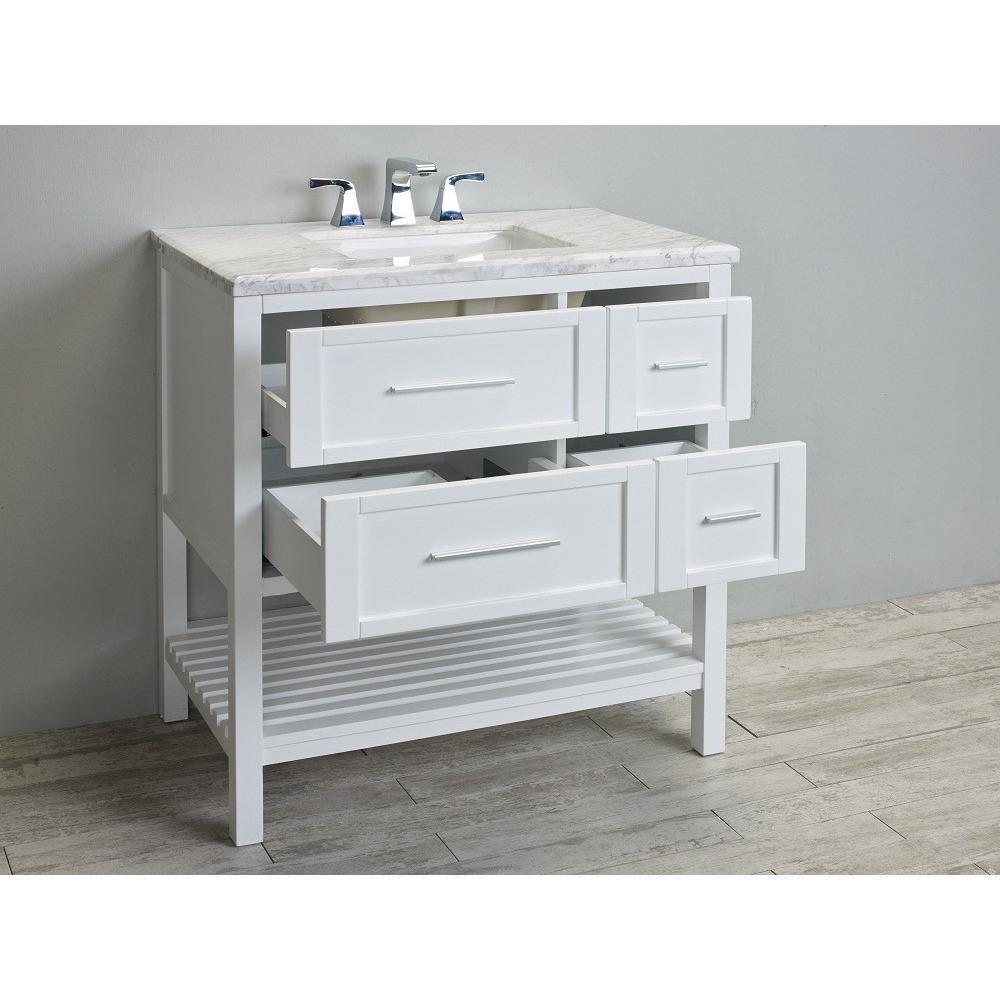 Eviva Natalie Plus F.® 36" White Vanity with White Jazz Marble Counter-top & White Undermount Porcelain Sink Vanity Eviva 