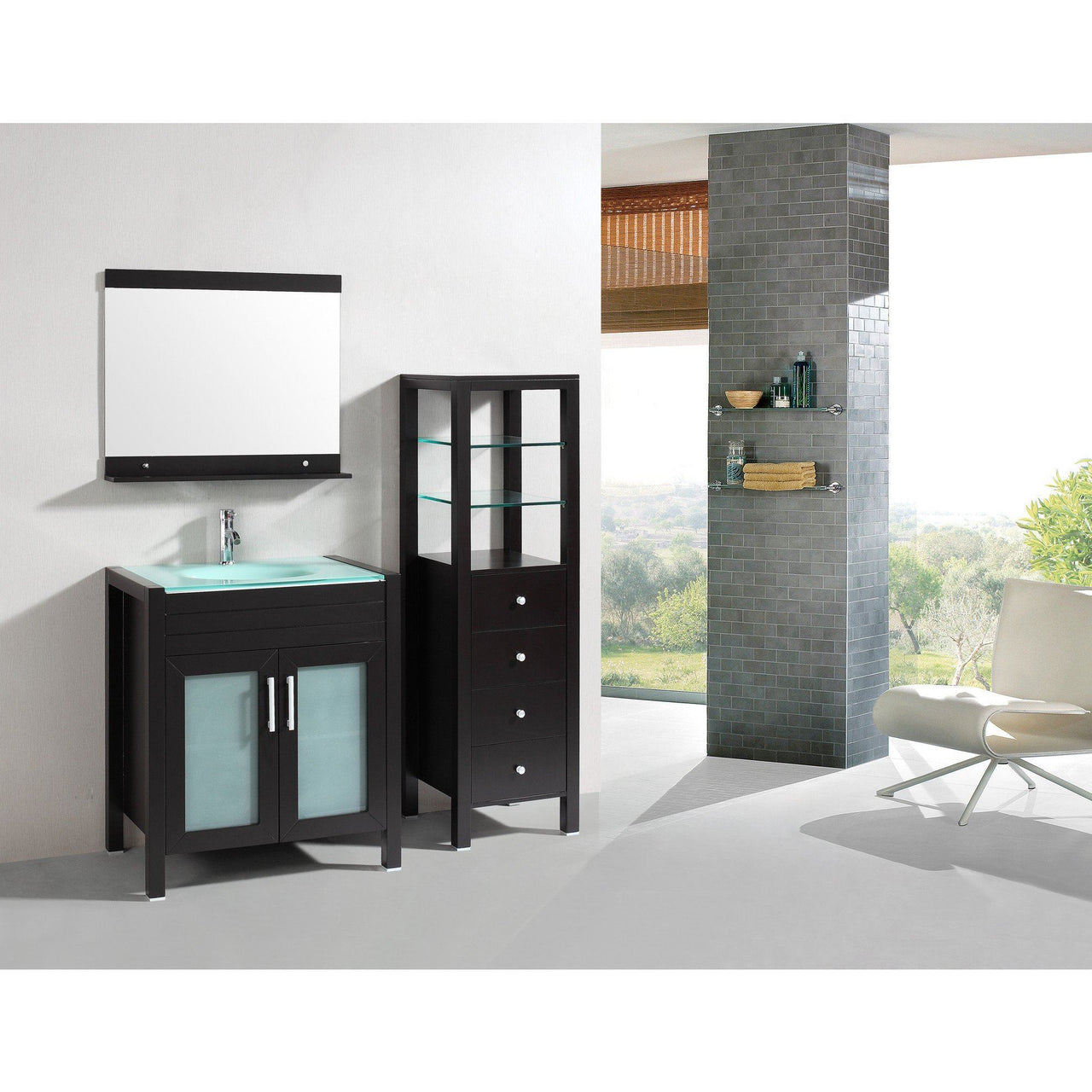 Eviva Roca 30" Espresso Bathroom Cabinet with Integrated Glass Tempered Sink Vanity Eviva 