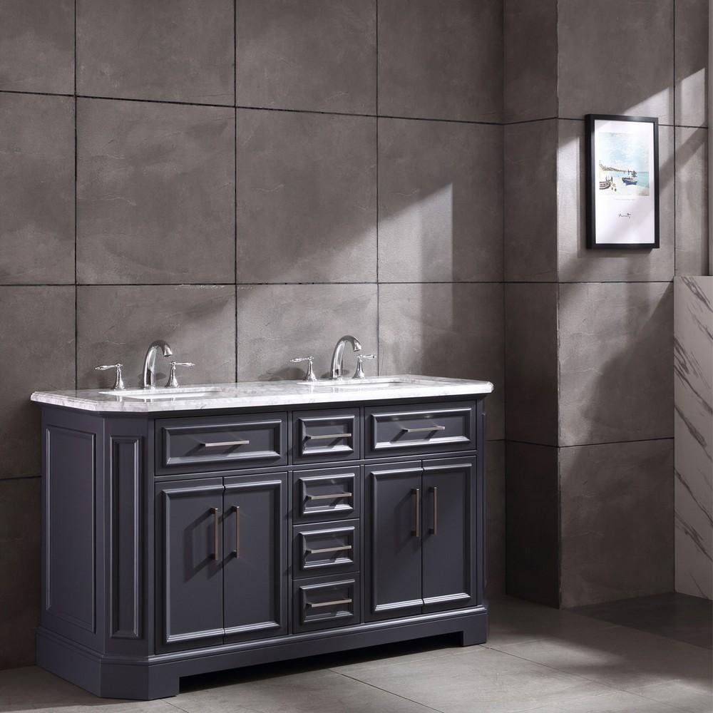 Eviva Glory 60″ Bathroom Vanity with Carrara Marble Counter-top and Porcelain Sink Vanity Eviva 