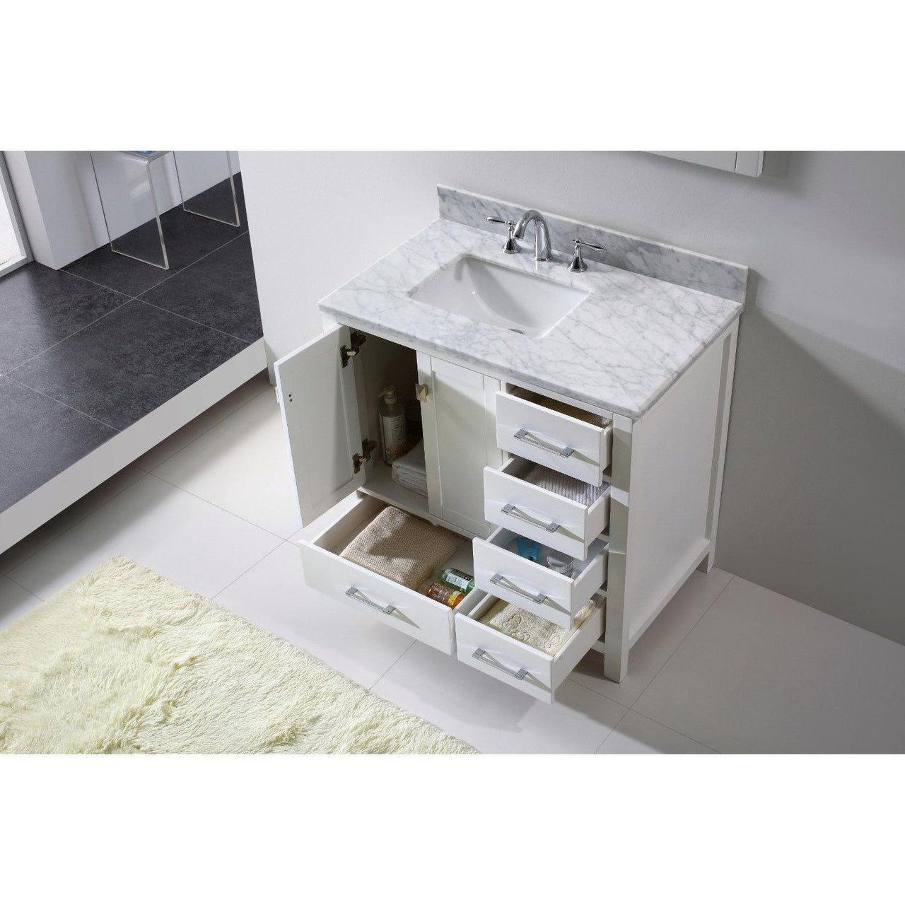 Eviva Aberdeen 36 Transitional White Vanity with White Carrera Countertop Vanity Eviva 