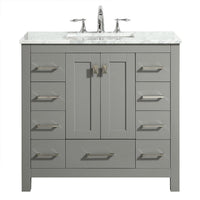 Thumbnail for Eviva Hampton 36″ Transitional Bathroom Vanity w/ White Carrara Top Vanity Eviva Gray 