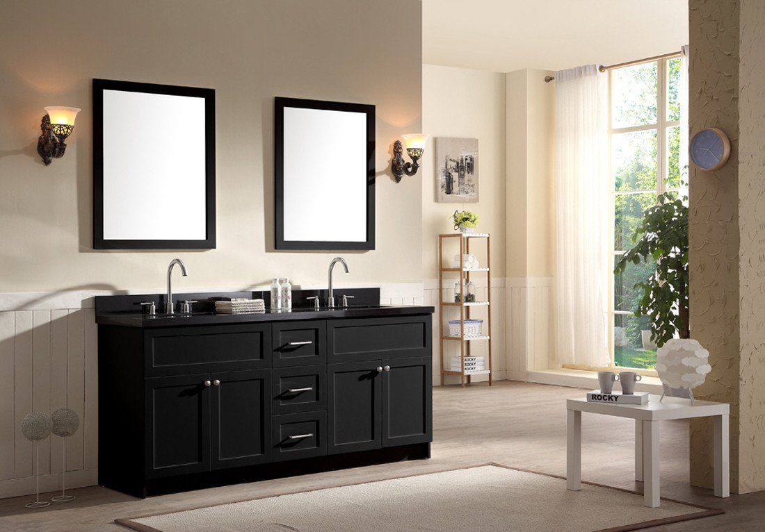 ARIEL Hamlet 73" Double Sink Vanity Set w/ Black Granite Countertop in Black Vanity ARIEL 