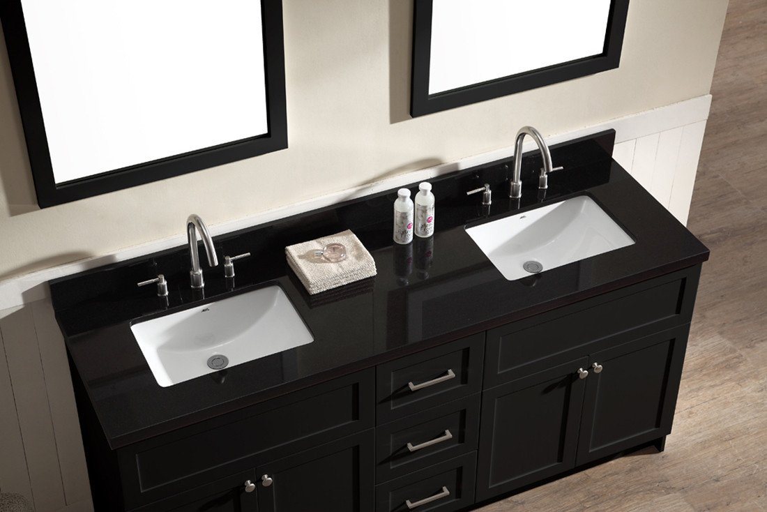 ARIEL Hamlet 73" Double Sink Vanity Set w/ Black Granite Countertop in Black Vanity ARIEL 