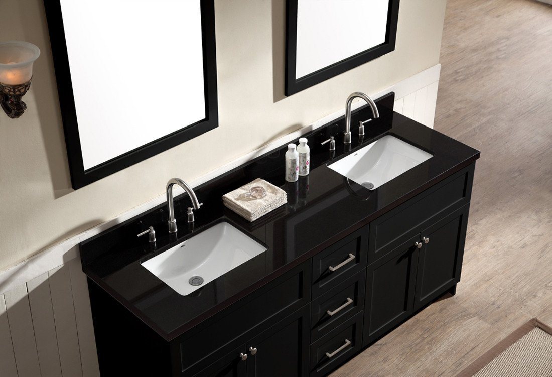 ARIEL Hamlet 73" Double Sink Vanity Set w/ Black Granite Countertop in Black Vanity ARIEL 