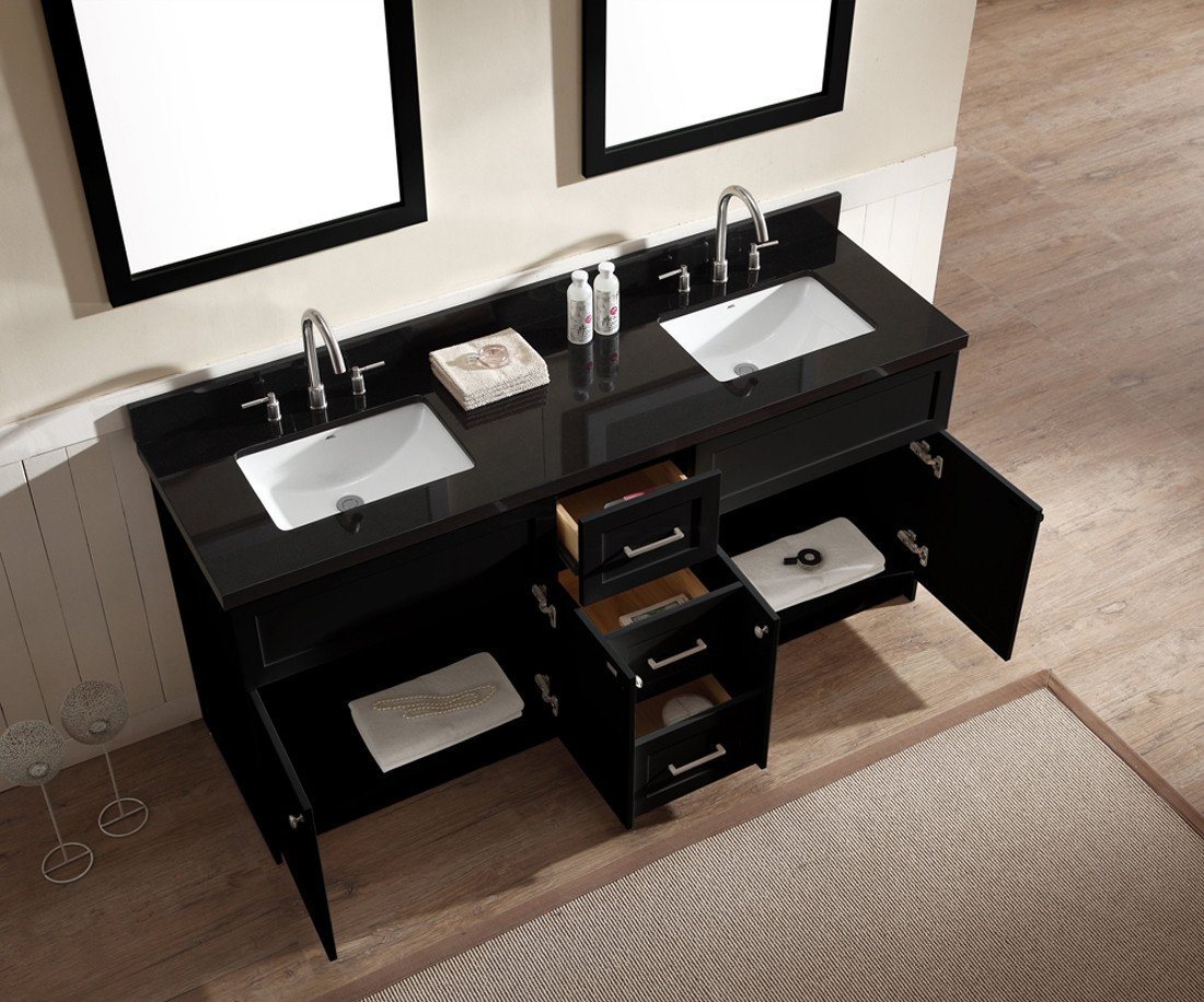 ARIEL Hamlet 73" Double Sink Vanity Set w/ Black Granite Countertop in Black Vanity ARIEL 