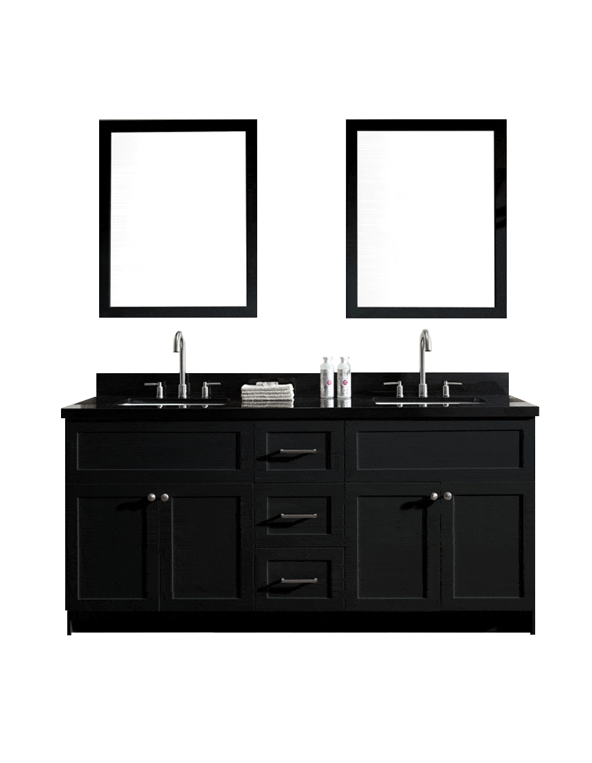 ARIEL Hamlet 73" Double Sink Vanity Set w/ Black Granite Countertop in Black Vanity ARIEL 