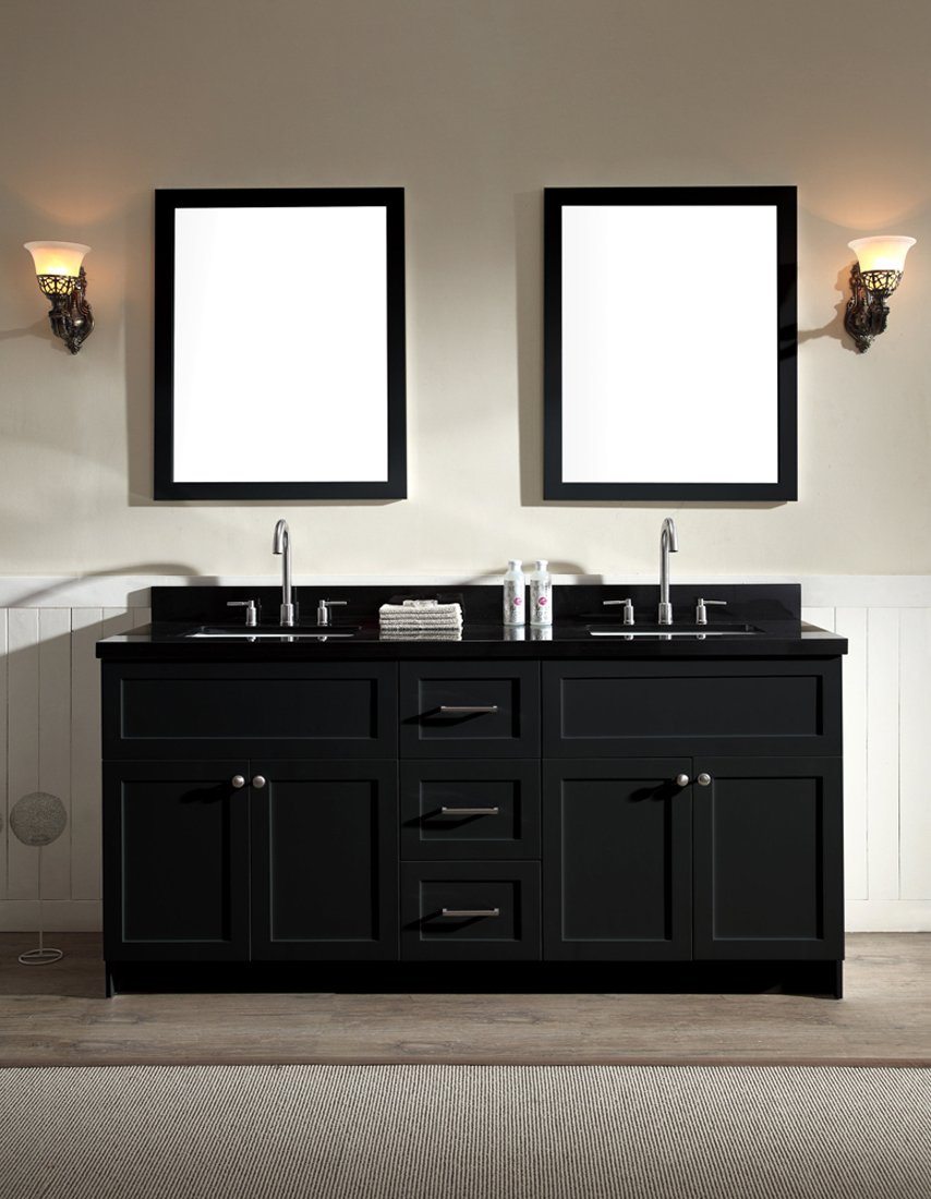 ARIEL Hamlet 73" Double Sink Vanity Set w/ Black Granite Countertop in Black Vanity ARIEL 