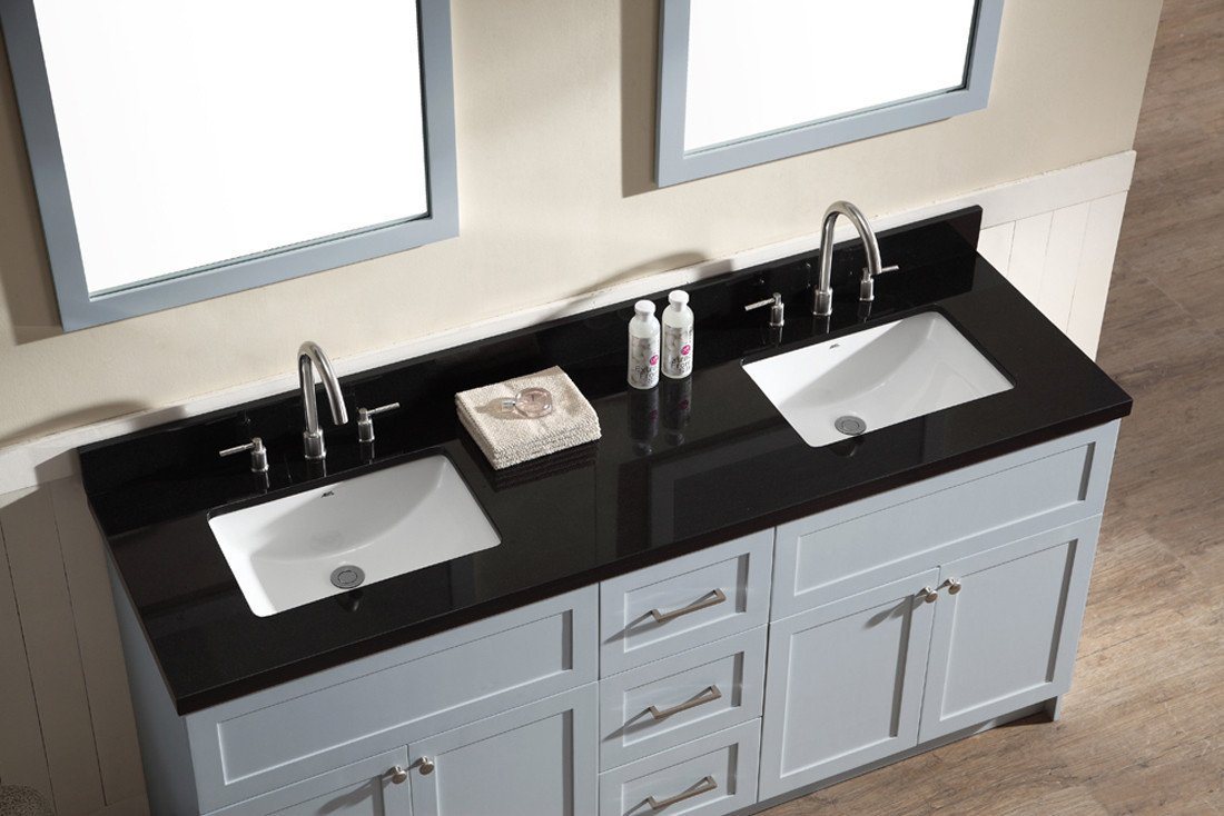 ARIEL Hamlet 73" Double Sink Vanity Set w/ Black Granite Countertop in Grey Vanity ARIEL 