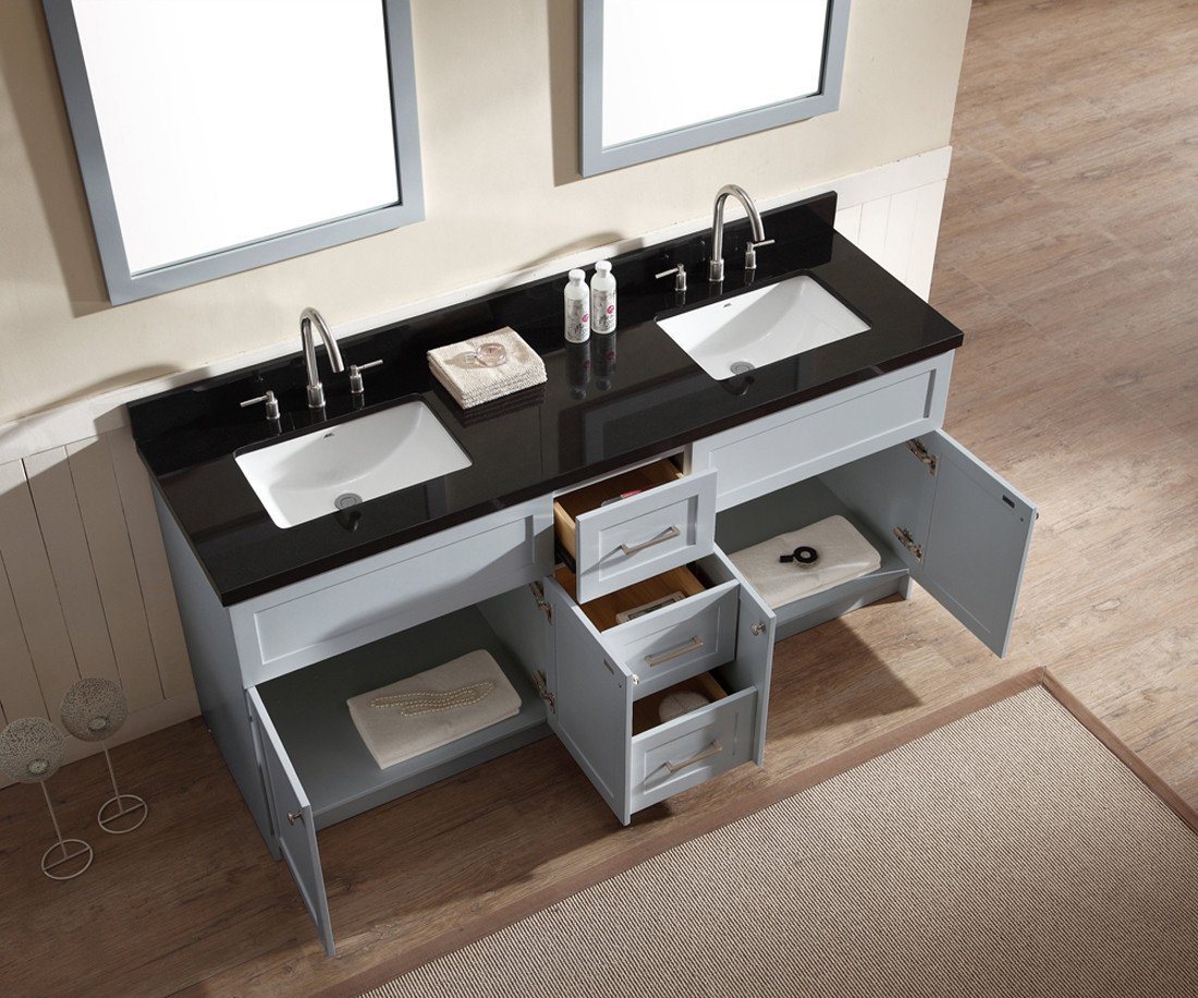 ARIEL Hamlet 73" Double Sink Vanity Set w/ Black Granite Countertop in Grey Vanity ARIEL 