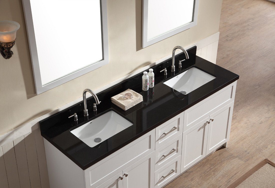 ARIEL Hamlet 73" Double Sink Vanity Set w/ Black Granite Countertop in White Vanity ARIEL 