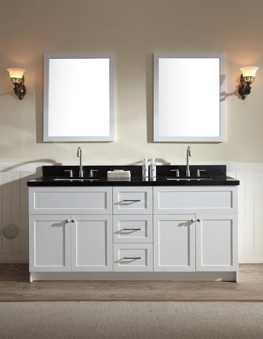 ARIEL Hamlet 73" Double Sink Vanity Set w/ Black Granite Countertop in White Vanity ARIEL 