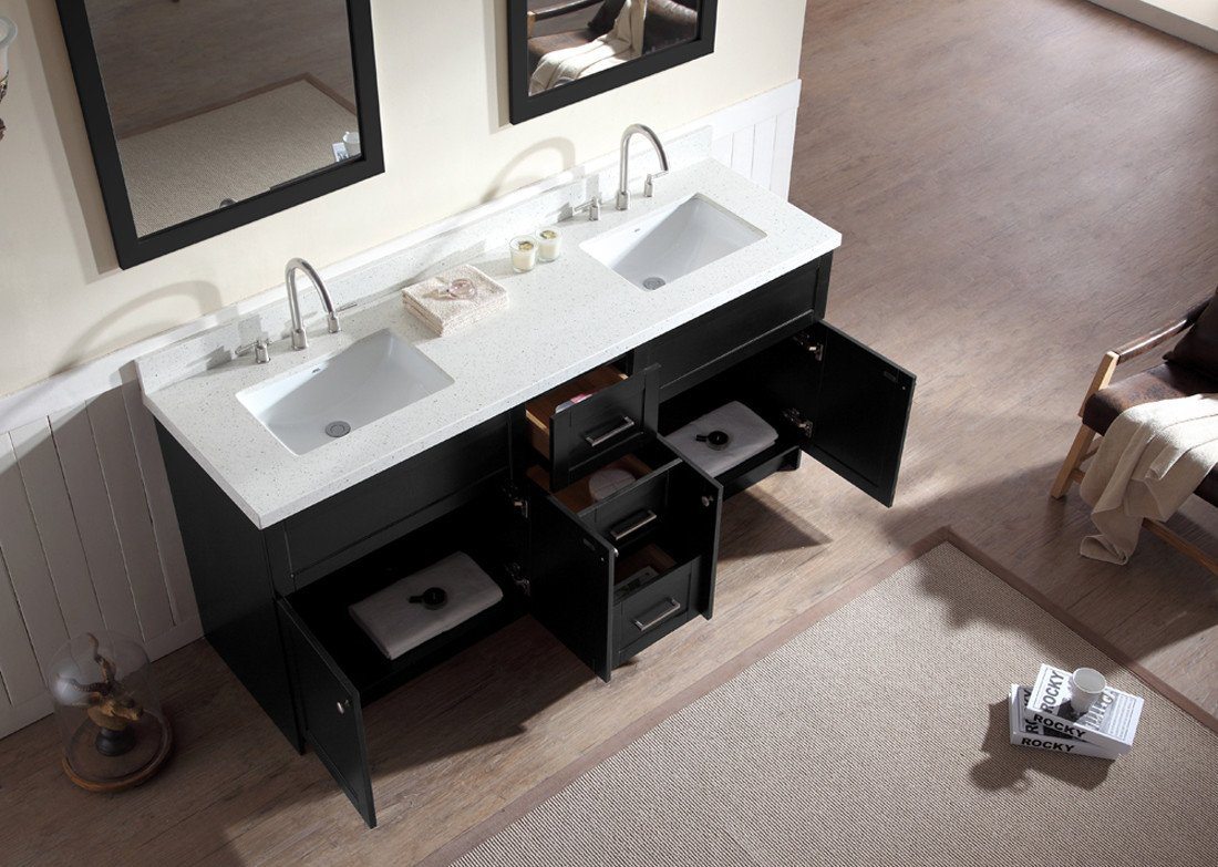 Ariel Hamlet 73" Double Sink Bathroom Vanity Set with White Quartz Countertop Vanity ARIEL 