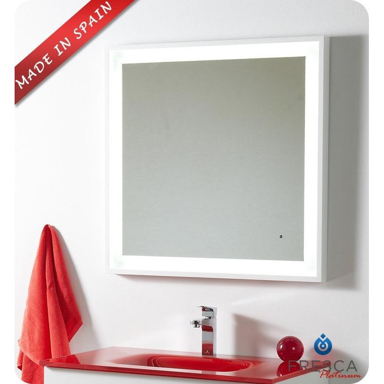 Fresca Platinum Wave 32" Glossy White Mirror w/ LED Lighting & Fog-Free System Mirror Fresca 