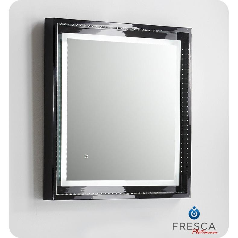 Fresca Platinum Wave 24" Glossy Black Mirror w/ LED Lighting & Fog-Free System Mirror Fresca 