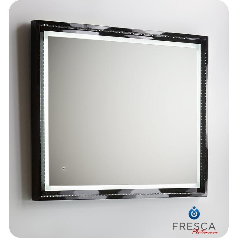 Fresca Platinum Wave 40" Glossy Black Mirror w/ LED Lighting & Fog-Free System Mirror Fresca 