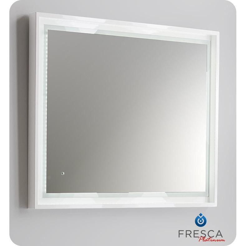 Fresca Platinum Wave 40" Glossy White Mirror w/ LED Lighting & Fog-Free System Mirror Fresca 