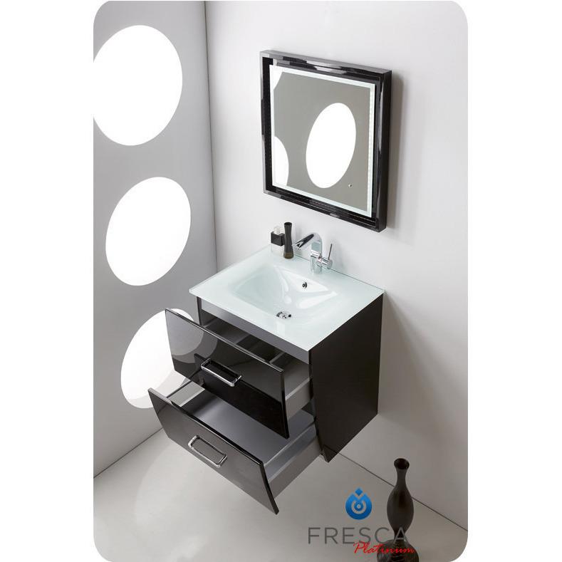Fresca Platinum Wave 24" Modern Bathroom Vanity Glossy Black - Free Faucet Vanity Fresca 