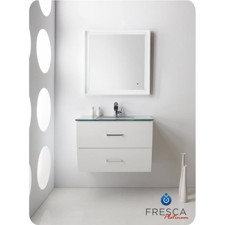 Fresca Platinum Wave 32" Glossy White Modern Bathroom Vanity Glass Counter Sink Vanity Fresca 