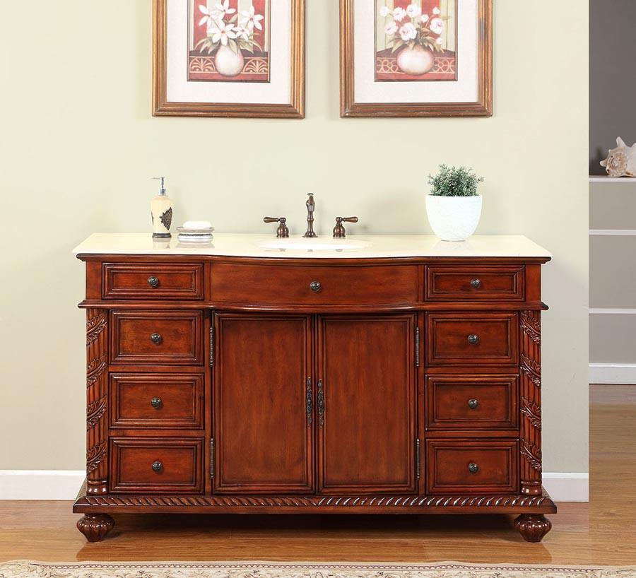 Silkroad 60" Traditional Single Sink Bathroom Vanity Vanity Silkroad Exclusive 