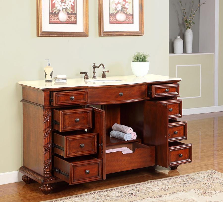 Silkroad 60" Traditional Single Sink Bathroom Vanity Vanity Silkroad Exclusive 