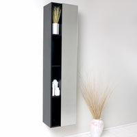 Thumbnail for Fresca Black Bathroom Linen Side Cabinet w/ 4 Cubby Holes & Mirror Linen Cabinet Fresca 