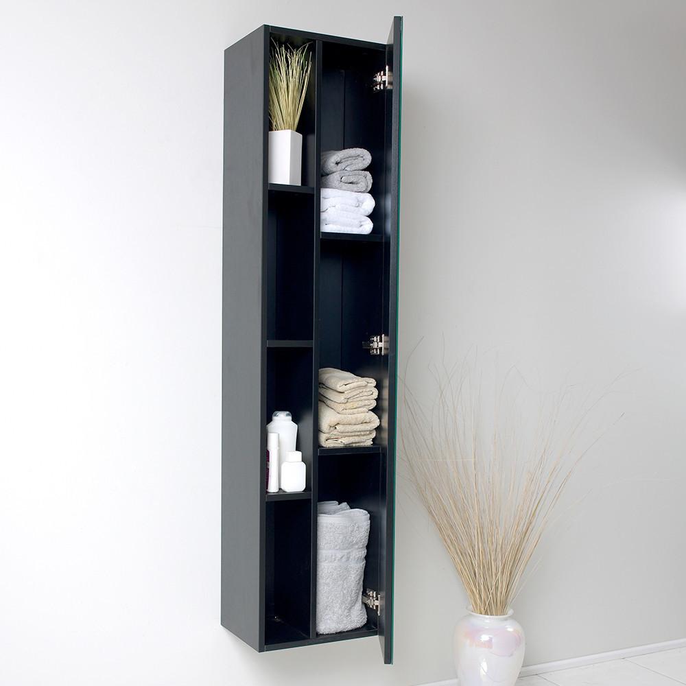 Fresca Black Bathroom Linen Side Cabinet w/ 4 Cubby Holes & Mirror Linen Cabinet Fresca 