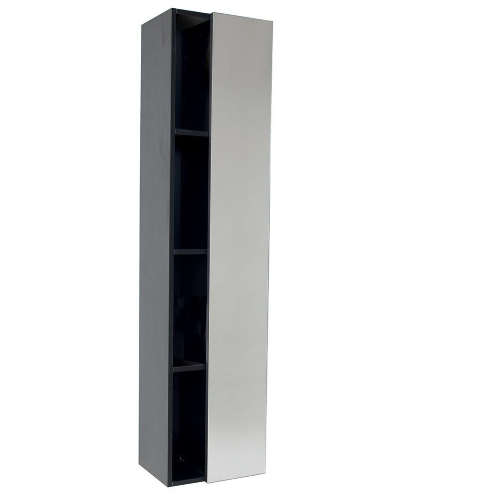 Fresca Black Bathroom Linen Side Cabinet w/ 4 Cubby Holes & Mirror Linen Cabinet Fresca 