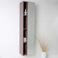 Thumbnail for Fresca Gray Oak Bathroom Linen Side Cabinet w/ 4 Cubby Holes & Mirror Linen Cabinet Fresca 