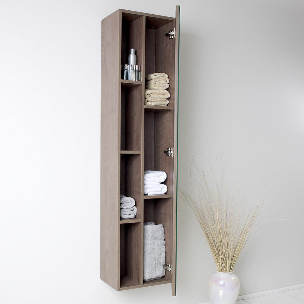 Fresca Gray Oak Bathroom Linen Side Cabinet w/ 4 Cubby Holes & Mirror Linen Cabinet Fresca 