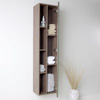 Thumbnail for Fresca Gray Oak Bathroom Linen Side Cabinet w/ 4 Cubby Holes & Mirror Linen Cabinet Fresca 