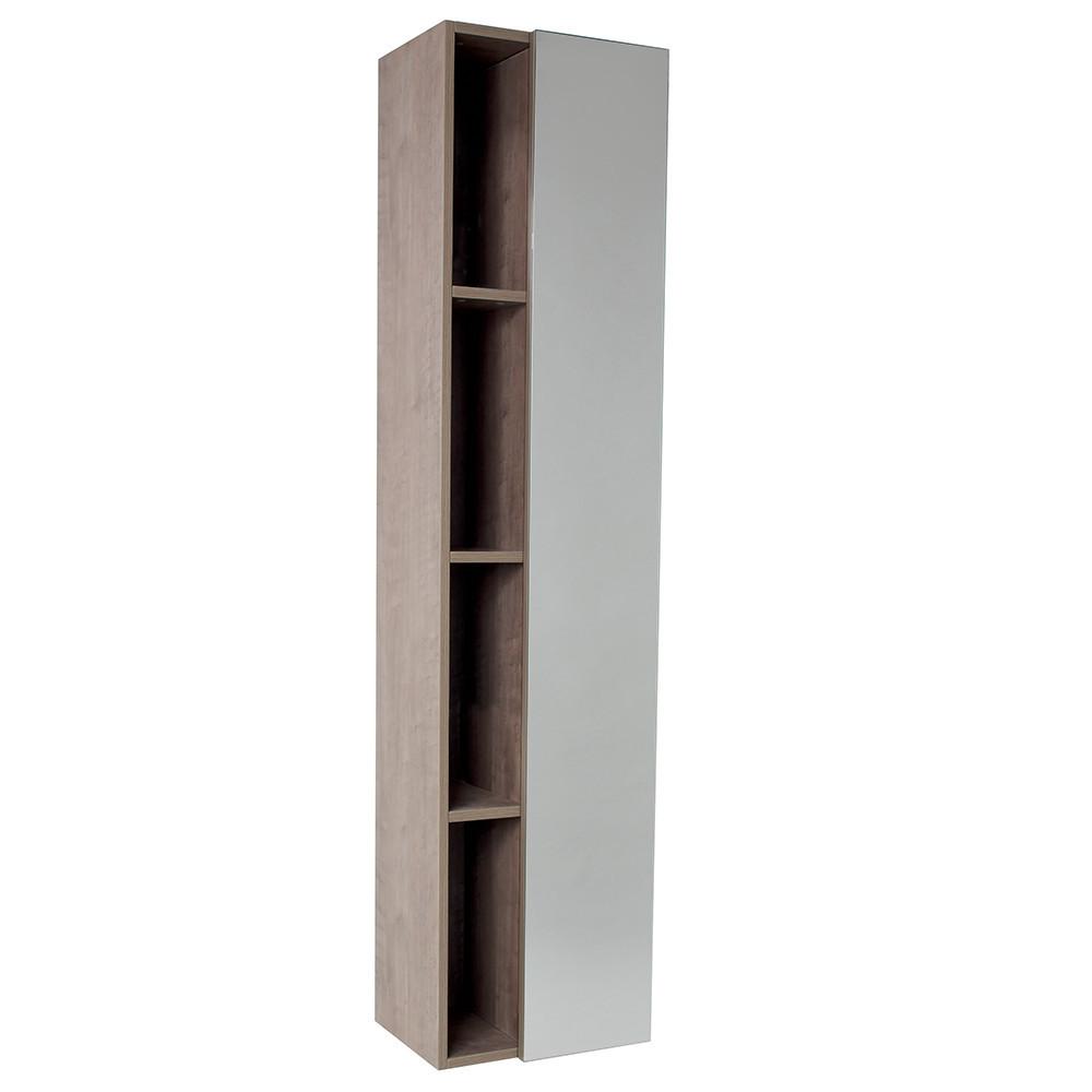 Fresca Gray Oak Bathroom Linen Side Cabinet w/ 4 Cubby Holes & Mirror Linen Cabinet Fresca 