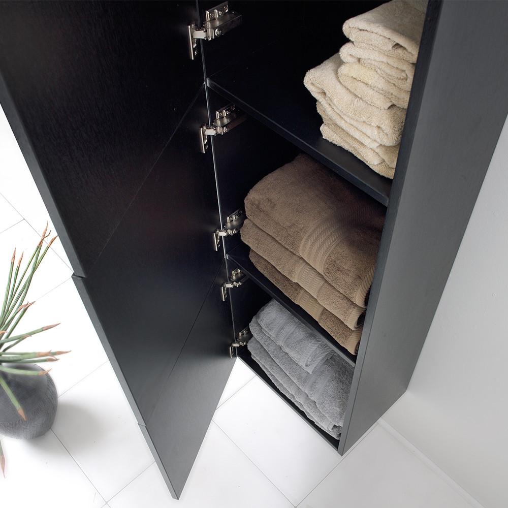 Fresca Black Bathroom Linen Side Cabinet w/ 3 Large Storage Areas Linen Cabinet Fresca 