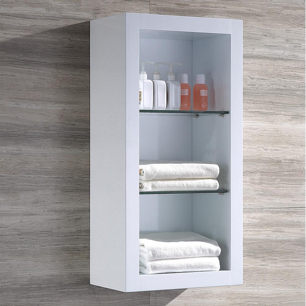 Fresca Allier White Bathroom Linen Side Cabinet w/ 2 Glass Shelves Linen Cabinet Fresca 