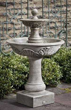 Acanthus Two Tiered Outdoor Cast Stone Garden Water Fountain Fountain Campania International 