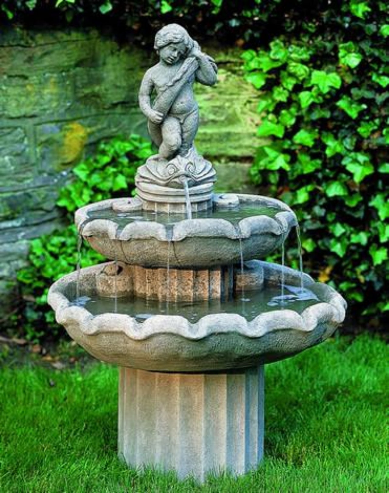Amalfi Two Tiered Outdoor Cast Stone Garden Fountain Fountain Campania International 