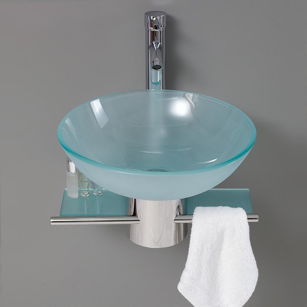 Cristallino Modern Glass Bathroom Vanity w/ Frosted Vessel Sink 7 free Faucet Vanity Fresca 
