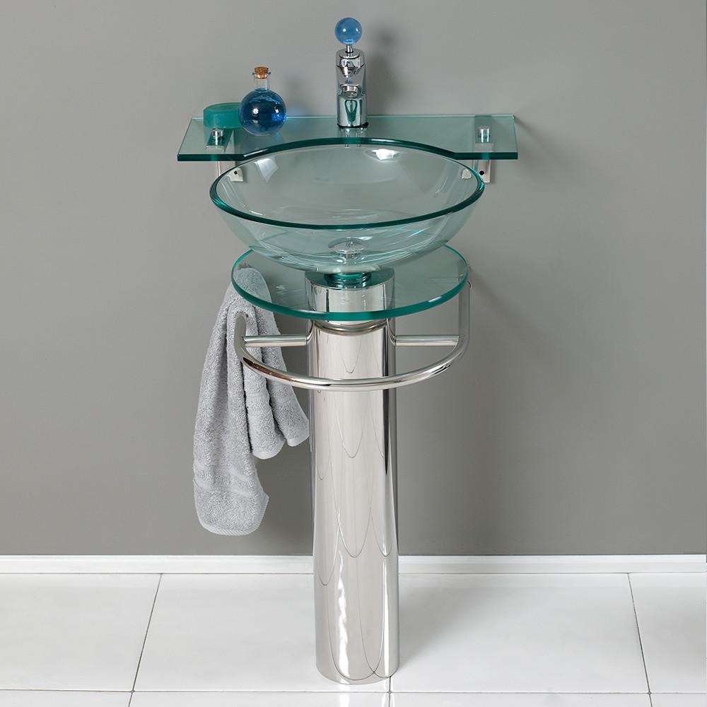 Fresca Ovale Modern Glass Bathroom Vanity w/ Frosted Edge Mirror Vanity Fresca 