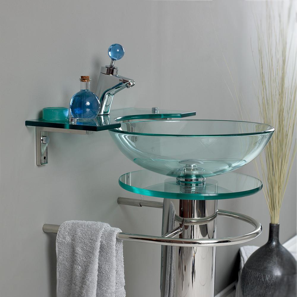 Fresca Ovale Modern Glass Bathroom Vanity w/ Frosted Edge Mirror Vanity Fresca 