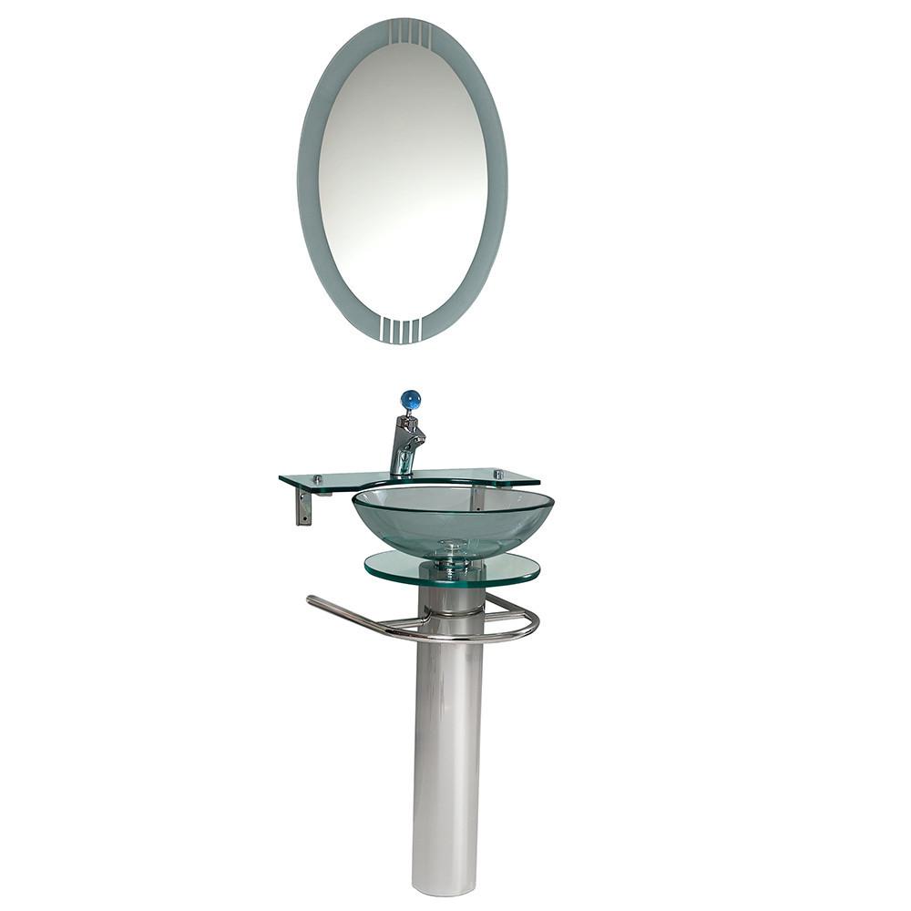 Fresca Ovale Modern Glass Bathroom Vanity w/ Frosted Edge Mirror Vanity Fresca 