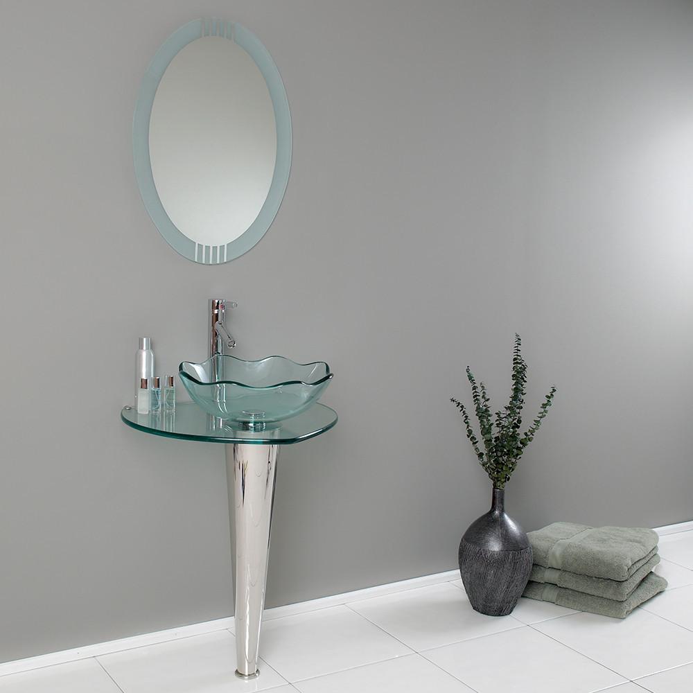 Fresca Netto Modern Glass Bathroom Vanity w/ Wavy Edge Vessel Sink Free Faucet Vanity Fresca 