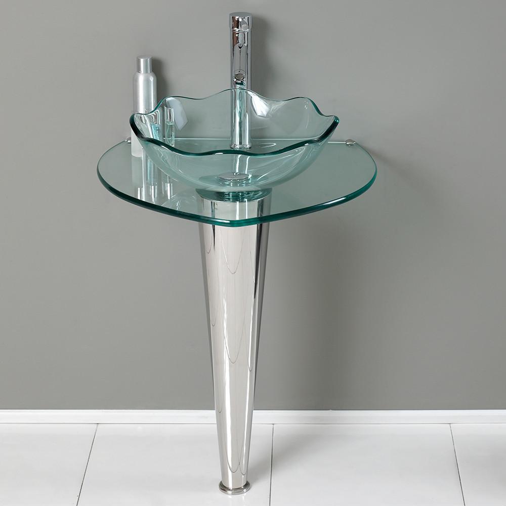 Fresca Netto Modern Glass Bathroom Vanity w/ Wavy Edge Vessel Sink Free Faucet Vanity Fresca 