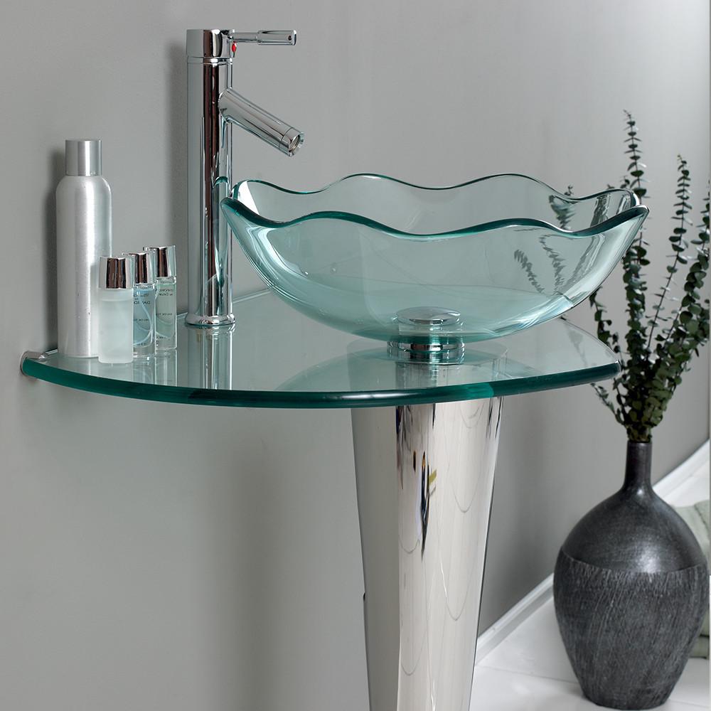 Fresca Netto Modern Glass Bathroom Vanity w/ Wavy Edge Vessel Sink Free Faucet Vanity Fresca 