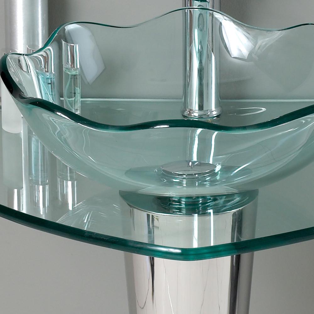 Fresca Netto Modern Glass Bathroom Vanity w/ Wavy Edge Vessel Sink Free Faucet Vanity Fresca 