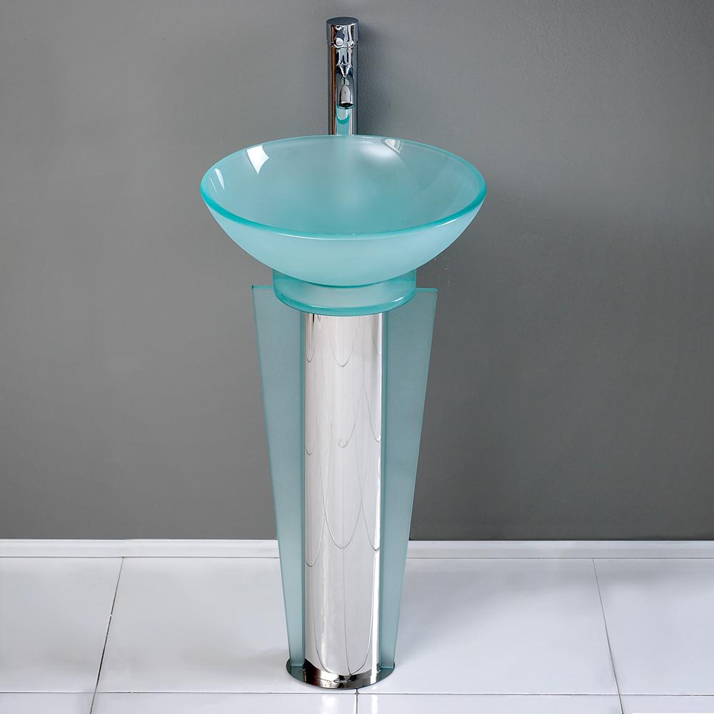 Vitale Modern Glass Bathroom Vanity w/ Mirror & Free Faucet Vanity Fresca 