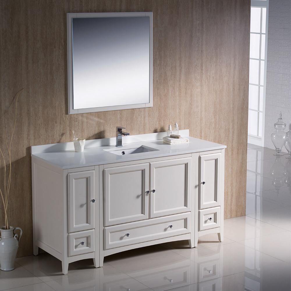 Fresca Oxford 60" Antique White Traditional Bathroom Vanity w/ Free Faucet Vanity Fresca 