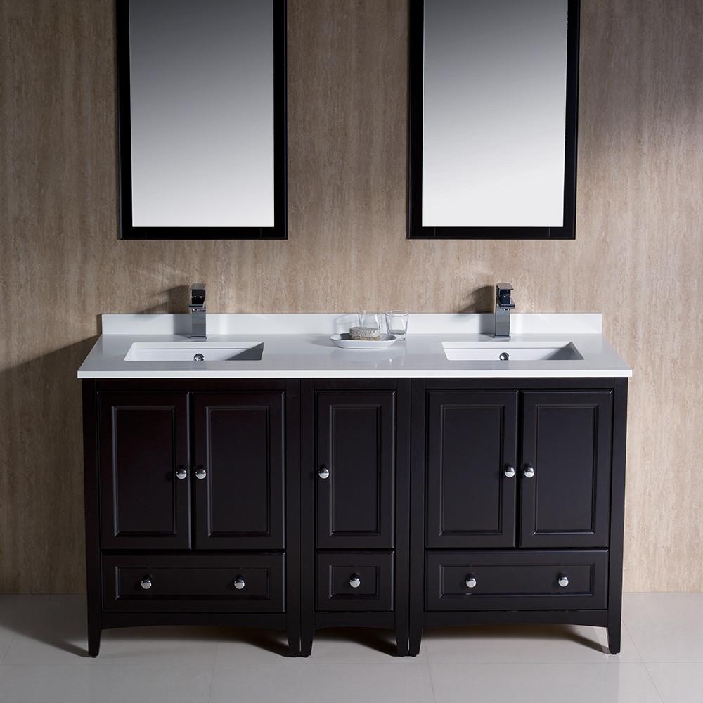 Fresca Oxford 60" Espresso Traditional Double Sink Bathroom Vanity - Free Faucet Vanity Fresca 
